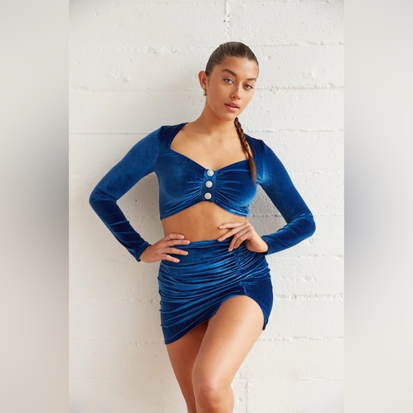 Blue Blush Velvet Royal Sweetheart Pinup Skirt Set - Picture 4 of 7